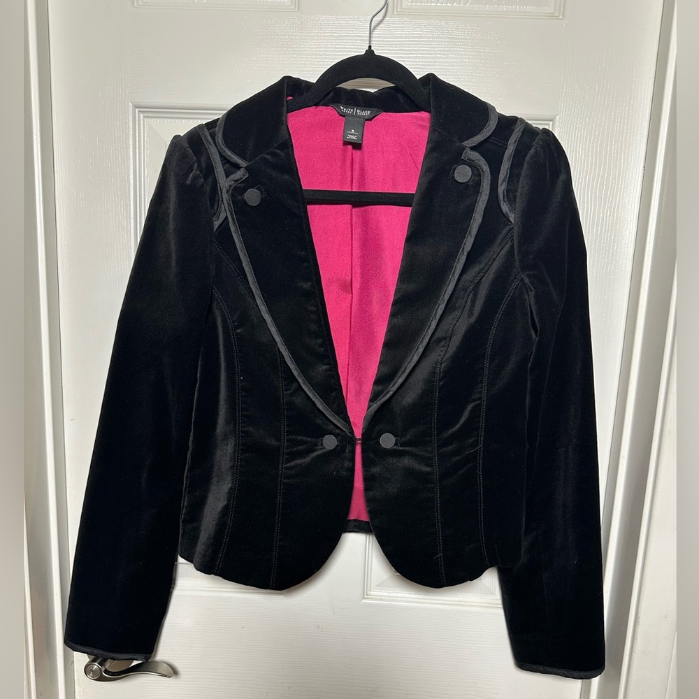 White House Black Market Black Velvet Blazer with Pink Lining